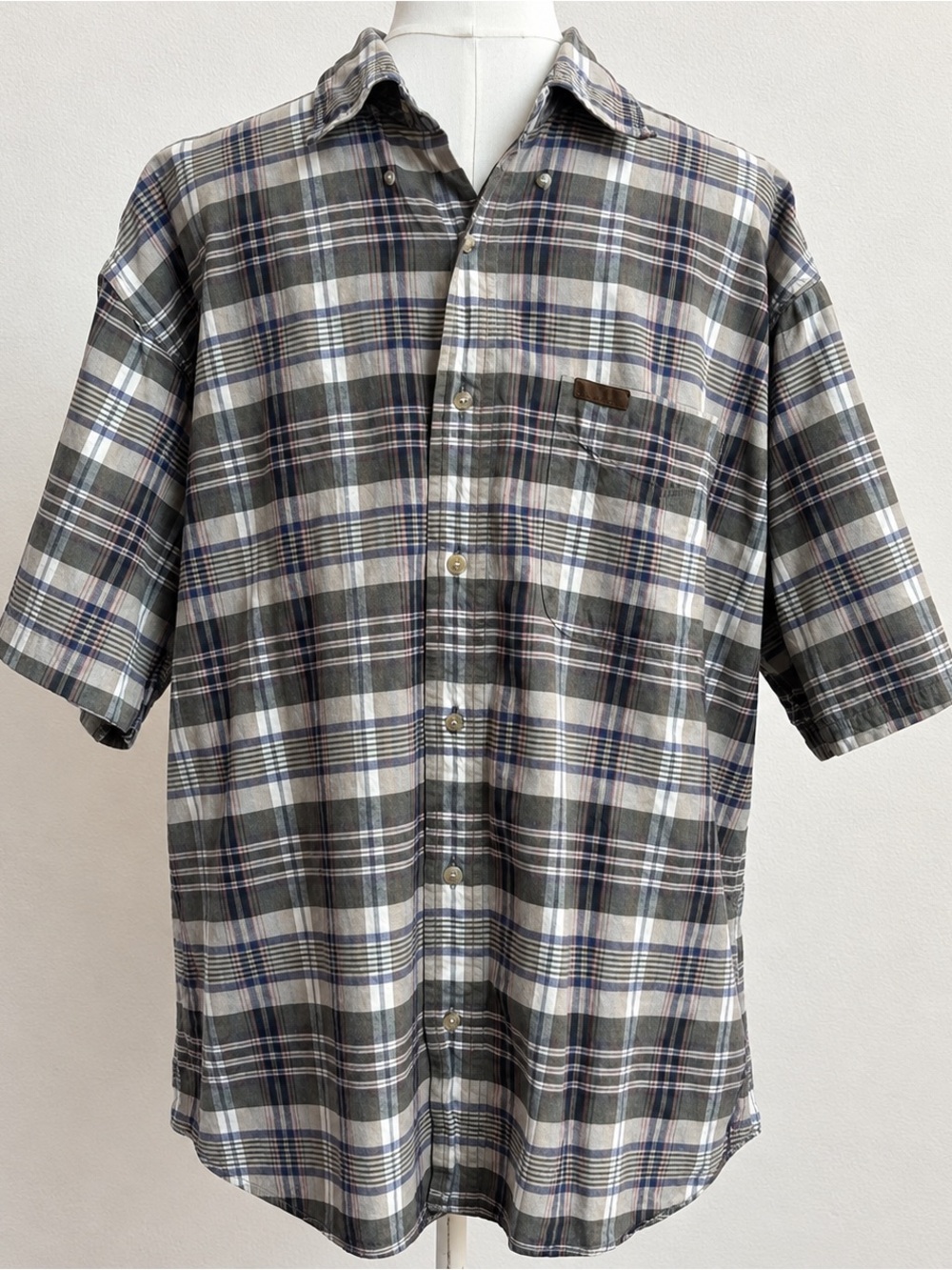 Woolrich Plaid Button Down Shirt Mens L Green Blue Cotton Casual Outdoor